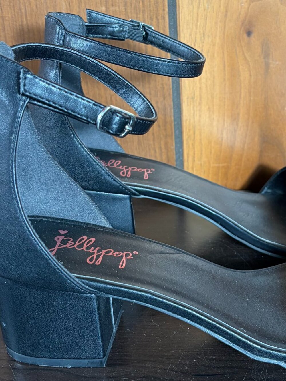 Jellypop Black Block Heel Sandals w/ Ankle Strap Sweden Womens Sz 10 - EUC